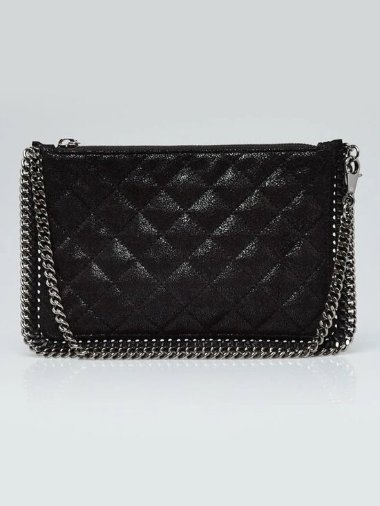 Stella McCartney Black Quilted Faux Leather Falabella Shaggy  Stella McCartney Black Quilted Shaggy Deer Faux Leather Falabella Shoulder Bag